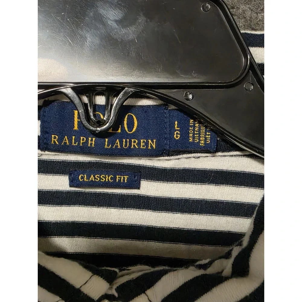 Polo Ralph Lauren Classic Fit Men's Blue & White Striped Polo Shirt Size Large